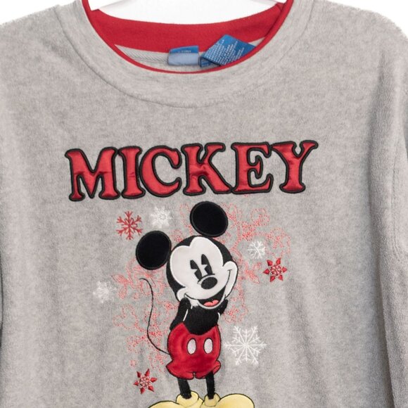 Disney Size XL Mickey Mouse Winter Graphic Fleece Sweatshirt Gray Red Trim - Picture 3 of 8